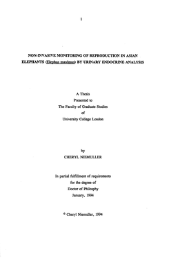NON-INVASIVE MONITORING of REPRODUCTION in ASIAN ELEPHANTS (Eleohas Maximus) by URINARY ENDOCRINE ANALYSIS