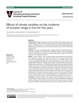 Effects of Climate Variables on the Incidence of Scorpion Stings in Iran for Five Years