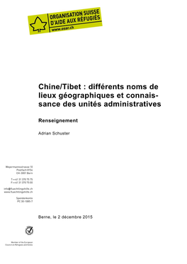 Chine/Tibet : Différents Noms De Lieux Géographiques Et Connais- Sance Des Unités Administratives