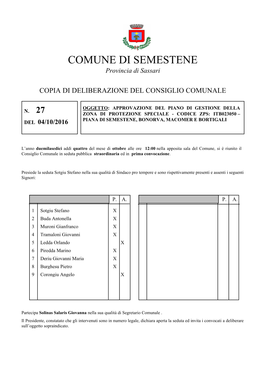 COMUNE DI SEMESTENE Provincia Di Sassari