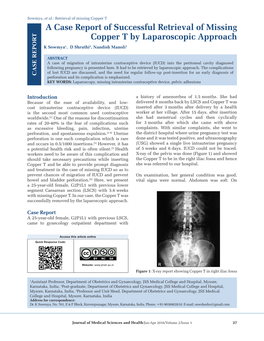 A Case Report of Successful Retrieval of Missing Copper T by Laparoscopic Approach K Sowmya1, D Shruthi2, Nandish Manoli3