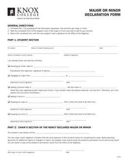 Major Or Minor Declaration Form Office of the Registrar