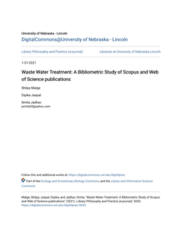 Waste Water Treatment: a Bibliometric Study of Scopus and Web of Science Publications