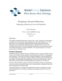 Designing a Semantic Repository Integrating Architectures for Reuse and Integration