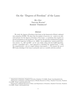 On the “Degrees of Freedom” of the Lasso