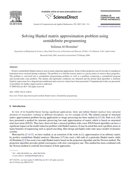 Solving Hankel Matrix Approximation Problem Using Semidefinite Programming