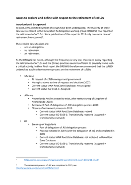 Issues to Explore and Define with Respect to the Retirement of Cctlds