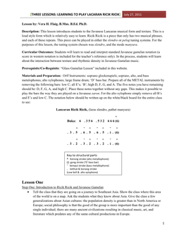 THREE LESSONS: LEARNING to PLAY LACARAN RICIK RICIK] July 27, 2011