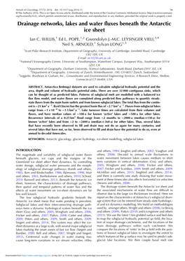 Drainage Networks, Lakes and Water Fluxes Beneath the Antarctic Ice Sheet