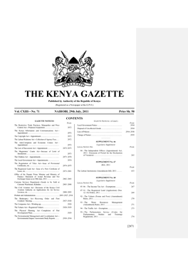 THE KENYA GAZETTE Published by Authority of the Republic of Kenya (Registered As a Newspaper at the G.P.O.)