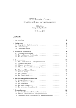 LTTC Intensive Course : Schubert Calculus on Grassmannians