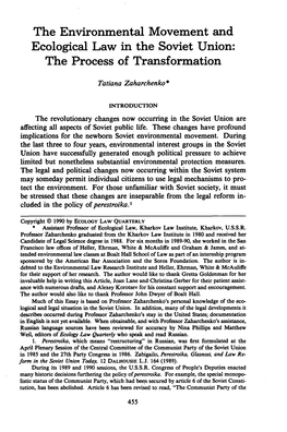 The Environmental Movement and Ecological Law in the Soviet Union: the Process of Transformation