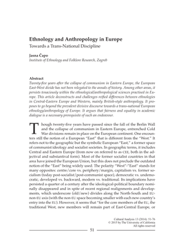 Ethnology and Anthropology in Europe Towards a Trans-National Discipline