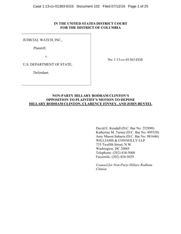 IN the UNITED STATES DISTRICT COURT for the DISTRICT of COLUMBIA JUDICIAL WATCH, INC., Plaintiff, V. U.S. DEPARTMENT of STATE, D