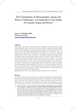 The Conundrum of Demographic Aging and Policy Challenges: a Comparative Case Study of Canada, Japan and Korea1