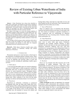 Review of Existing Urban Waterfronts of India with Particular Reference to Vijayawada