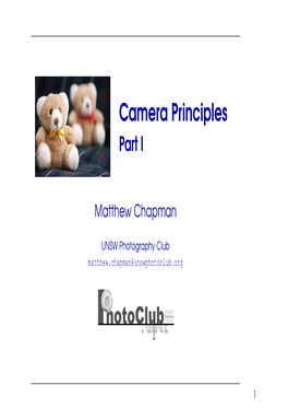 Camera Principles Part I