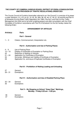 Eden Traffic Regulation Order 2021