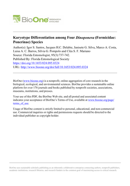 Karyotype Differentiation Among Four Dinoponera (Formicidae: Ponerinae) Species Author(S): Igor S