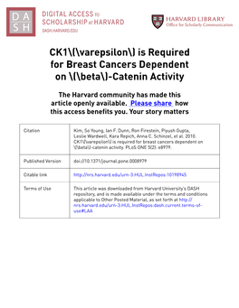 CK1\(\Varepsilon\) Is Required for Breast Cancers Dependent on \(\Beta\)-Catenin Activity