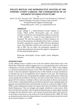 POLLEN BEETLES and REPRODUCTIVE SUCCESS of the ENDEMIC LUNDY CABBAGE: the CONSEQUENCES of an APPARENT INVASION EVENT in 2007 by ROSY J.D