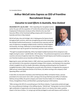 Arthur Mccoll Joins Express As CEO of Frontline Recruitment Group