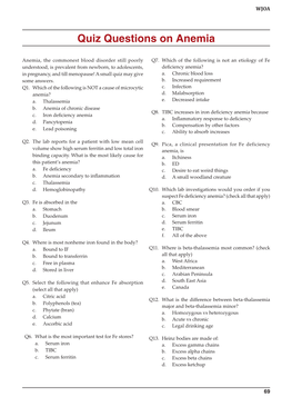 Quiz Questions on Anemia