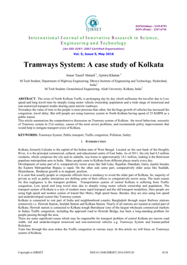 Tramways System: a Case Study of Kolkata