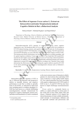 The Effect of Aqueous Crocus Sativus L. Extract on Intracerebroventricular Streptozotocin-Induced Cognitive Deficits in Rat: a Behavioral Analysis