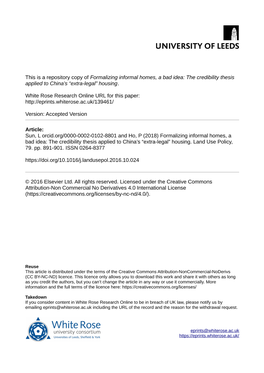 Formalizing Informal Homes, a Bad Idea: the Credibility Thesis Applied to China’S “Extra-Legal” Housing