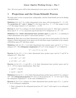 1 Projections and the Gram-Schmidt Process