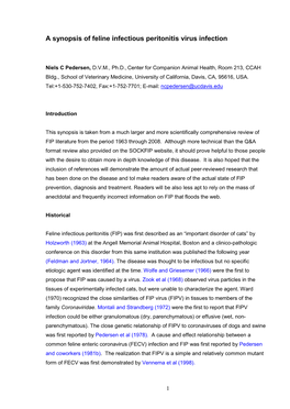 A Synopsis of Feline Infectious Peritonitis Virus Infection