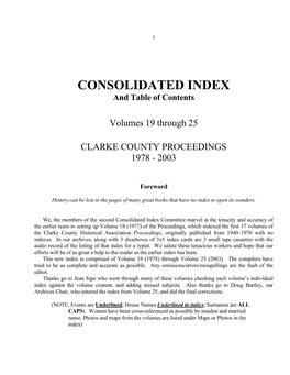 CONSOLIDATED INDEX and Table of Contents