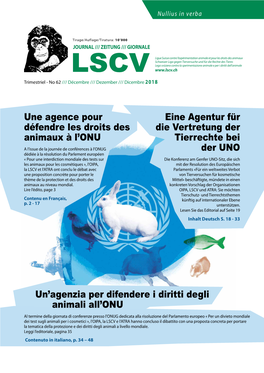 Une Agence Pour Défendre Les Droits Des Animaux À L'onu Eine