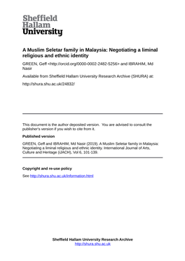A Muslim Seletar Family in Malaysia: Negotiating a Liminal Religious and Ethnic Identity