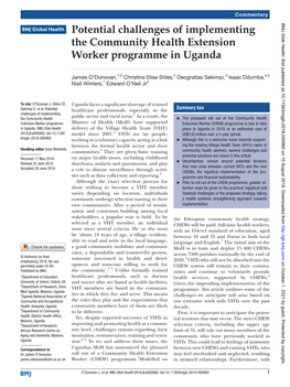 Potential Challenges of Implementing the Community Health Extension Worker Programme in Uganda