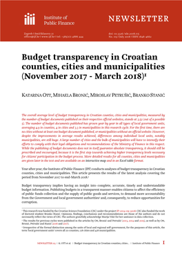 Budget Transparency in Croatian Counties, Cities and Municipalities (November 2017 - March 2018)1