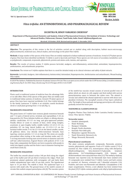 Vitex Trifolia: an ETHNOBOTANICAL and PHARMACOLOGICAL REVIEW