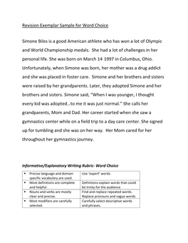 Revision Exemplar Sample for Word Choice Simone Biles Is a Good