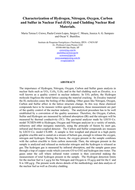 Characterization of Hydrogen, Nitrogen, Oxygen, Carbon and Sulfur in Nuclear Fuel (UO2) and Cladding Nuclear Rod Materials