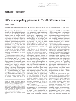 Irfs As Competing Pioneers in T-Cell Differentiation