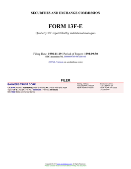 FORM 13F-E Quarterly 13F Report Filed by Institutional Managers