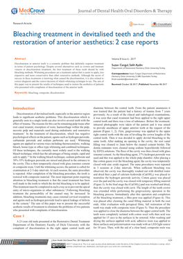 Bleaching Treatment in Devitalised Teeth and the Restoration of Anterior Aesthetics: 2 Case Reports