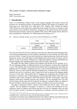 The Syntax of Topic, Contrast and Contrastive Topic