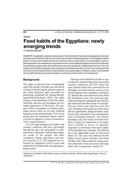 Food Habits of the Egyptians: Newly Emerging Trends H