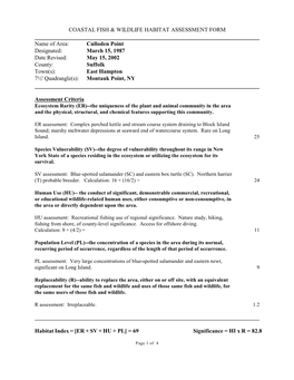 Significant Coastal Fish and Wildlife Habitat Narrative