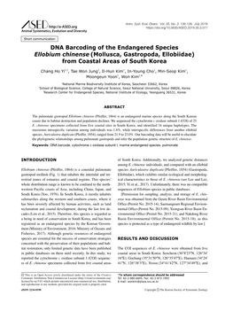 DNA Barcoding of the Endangered Species Ellobium Chinense (Mollusca, Gastropoda, Ellobiidae) from Coastal Areas of South Korea