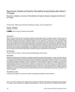 Requirements, Qualities and Solutions. Remodelling Liturgical Spaces After Vatican II in Hungary Requisitos, Calidades Y Soluciones