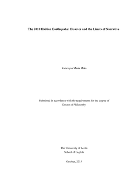 The 2010 Haitian Earthquake: Disaster and the Limits of Narrative