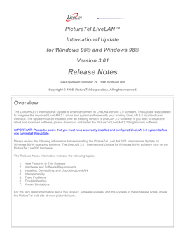 Picturetel Livelan Version 3.01 Release Notes